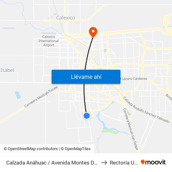 Calzada Anáhuac / Avenida Montes De Toledo to Rectoría Uabc map