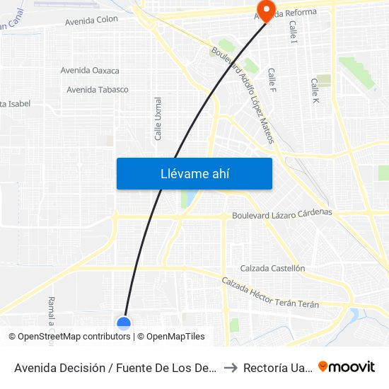Avenida Decisión / Fuente De Los Deseos to Rectoría Uabc map