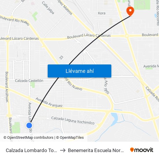 Calzada Lombardo Toledano / Basquetbolistas to Benemerita Escuela Normal Urbana Federal Fronteriza map