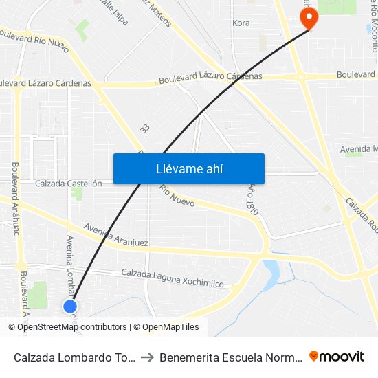 Calzada Lombardo Toledano / Juventud 2000 to Benemerita Escuela Normal Urbana Federal Fronteriza map