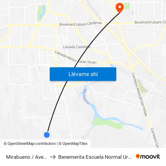 Mirabueno / Avenida Cisneros to Benemerita Escuela Normal Urbana Federal Fronteriza map