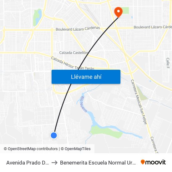 Avenida Prado Del Rey / Liesa to Benemerita Escuela Normal Urbana Federal Fronteriza map