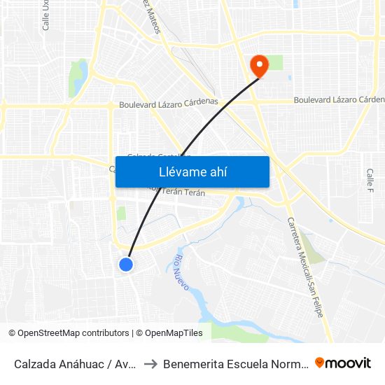 Calzada Anáhuac / Avenida Montes De Toledo to Benemerita Escuela Normal Urbana Federal Fronteriza map