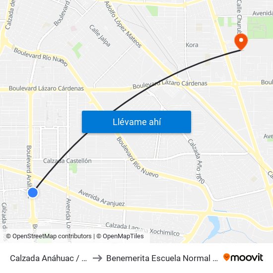Calzada Anáhuac / Laguna Azul Oeste to Benemerita Escuela Normal Urbana Federal Fronteriza map