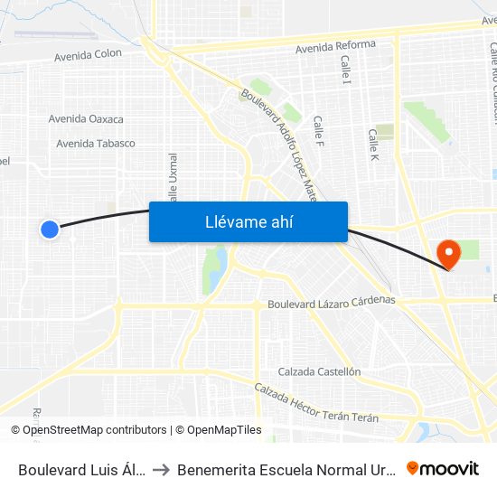 Boulevard Luis Álvarez / Grecia to Benemerita Escuela Normal Urbana Federal Fronteriza map
