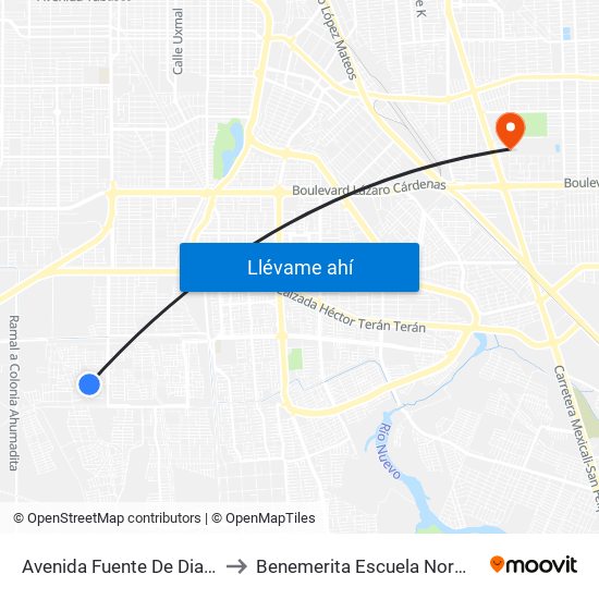 Avenida Fuente De Diana / Fuente De La Alegría to Benemerita Escuela Normal Urbana Federal Fronteriza map