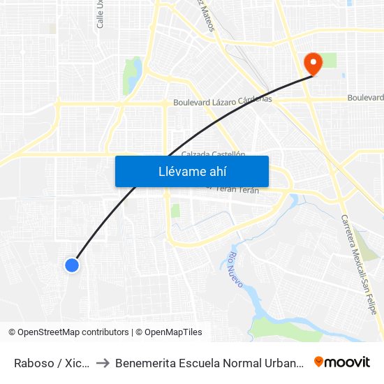 Raboso / Xicalahuata to Benemerita Escuela Normal Urbana Federal Fronteriza map