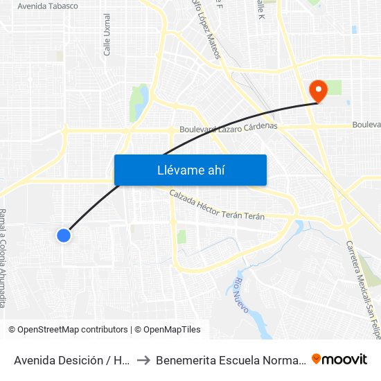 Avenida Desición / Heróico Colegio Militar to Benemerita Escuela Normal Urbana Federal Fronteriza map