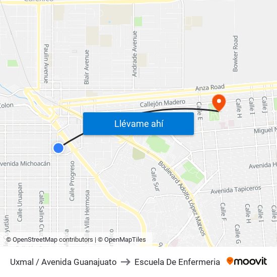 Uxmal / Avenida Guanajuato to Escuela De Enfermeria map