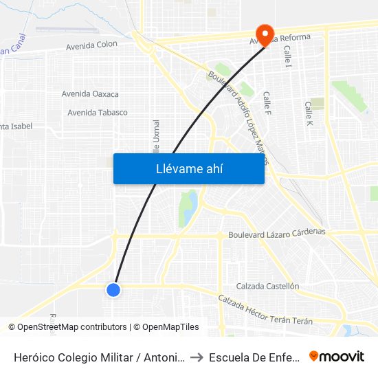 Heróico Colegio Militar / Antonio Medina to Escuela De Enfermeria map