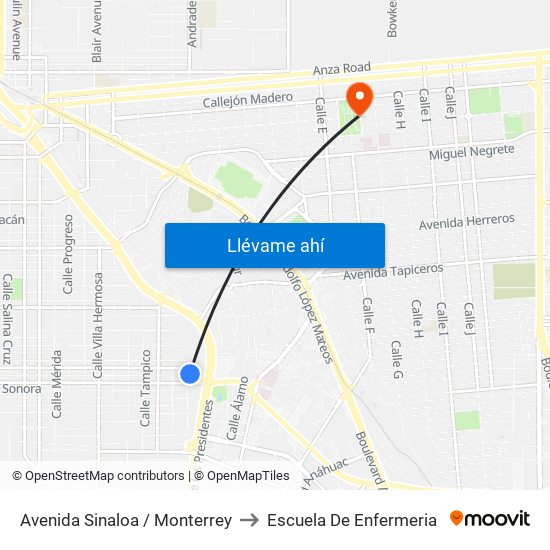 Avenida Sinaloa / Monterrey to Escuela De Enfermeria map