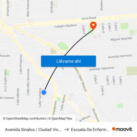 Avenida Sinaloa / Ciudad Victoria to Escuela De Enfermeria map