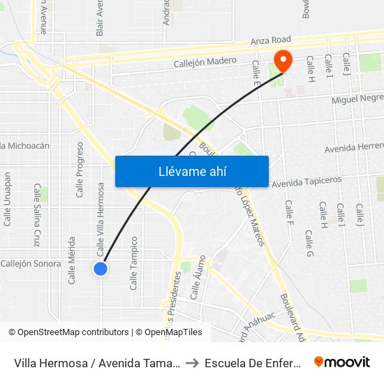 Villa Hermosa / Avenida Tamaulipas to Escuela De Enfermeria map