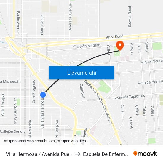 Villa Hermosa / Avenida Puebla to Escuela De Enfermeria map