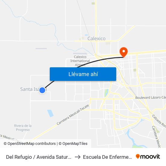 Del Refugio / Avenida Saturno to Escuela De Enfermeria map