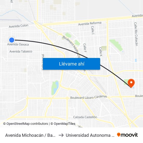 Avenida Michoacán / Bahía De Los Ángeles to Universidad Autonoma De Baja California map