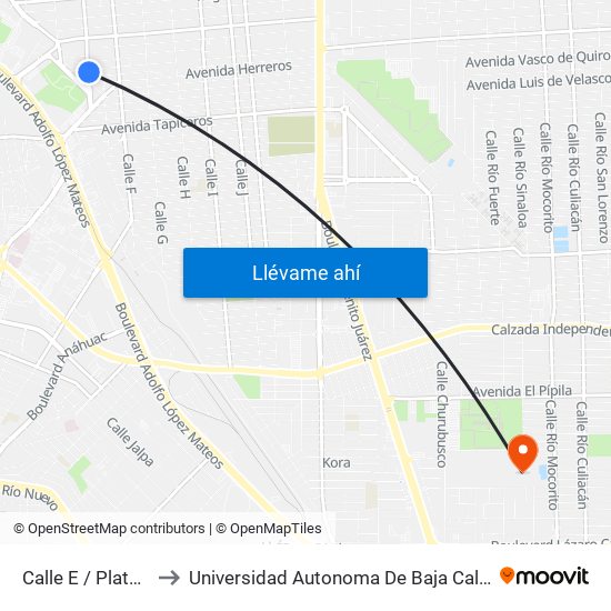 Calle E / Plateros to Universidad Autonoma De Baja California map