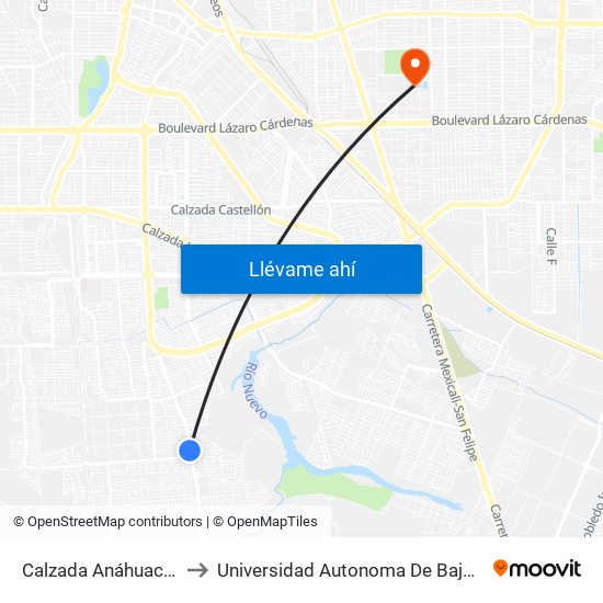 Calzada Anáhuac / Nava to Universidad Autonoma De Baja California map