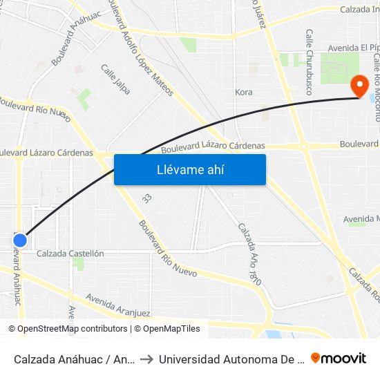 Calzada Anáhuac / Angel Vásquez to Universidad Autonoma De Baja California map