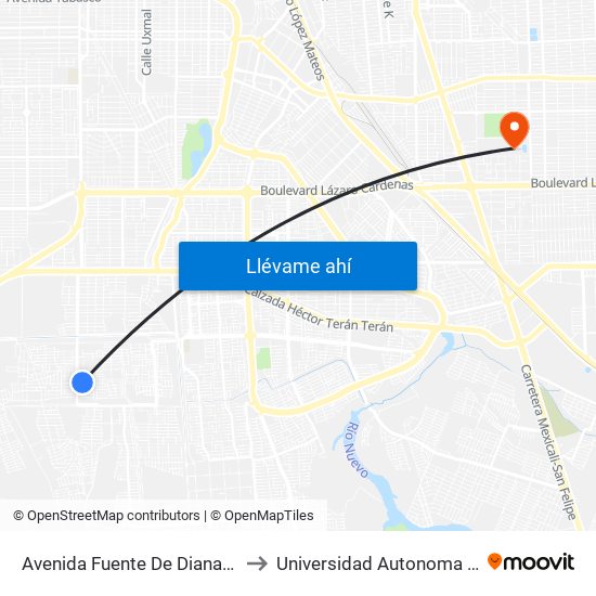 Avenida Fuente De Diana / Fuente De Musas to Universidad Autonoma De Baja California map