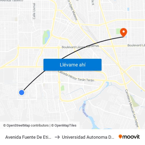 Avenida Fuente De Etiopía / Justicia to Universidad Autonoma De Baja California map