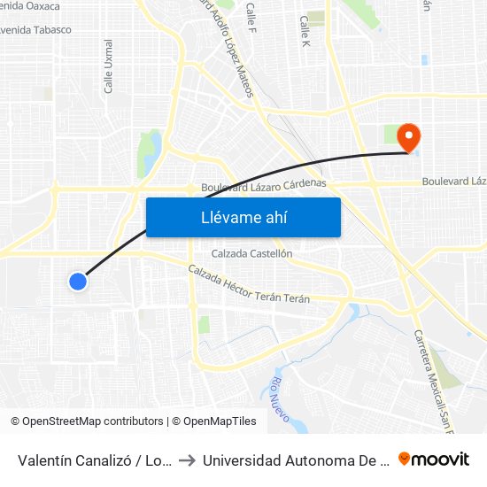 Valentín Canalizó / Los Coroneles to Universidad Autonoma De Baja California map