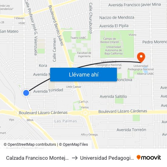 Calzada Francisco Montejano / Trinidad to Universidad Pedagogica Nacional map