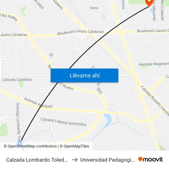 Calzada Lombardo Toledano / Caldera to Universidad Pedagogica Nacional map