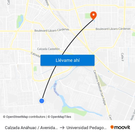 Calzada Anáhuac / Avenida Arenas Del Rey to Universidad Pedagogica Nacional map