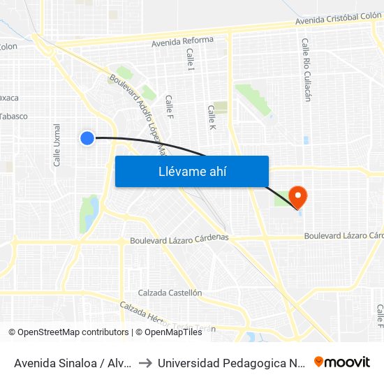 Avenida Sinaloa / Alvarado to Universidad Pedagogica Nacional map