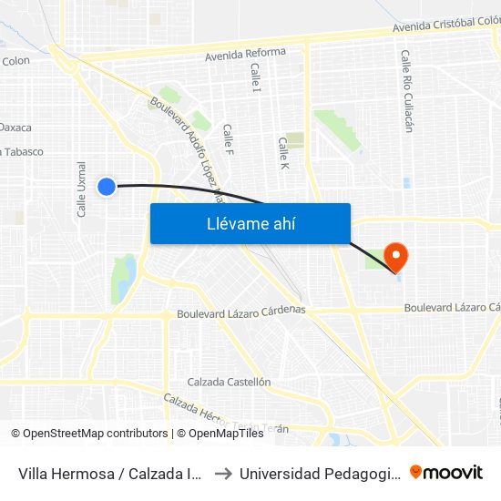 Villa Hermosa / Calzada Independencia to Universidad Pedagogica Nacional map