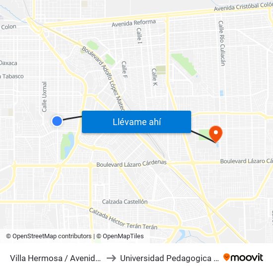 Villa Hermosa / Avenida Cosalá to Universidad Pedagogica Nacional map
