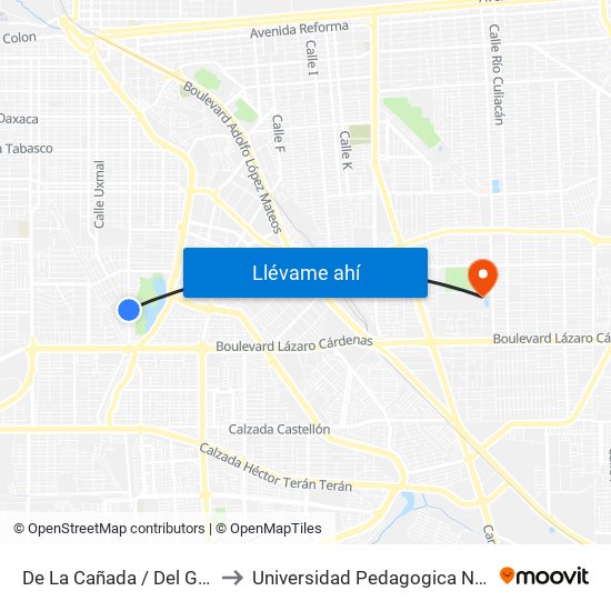 De La Cañada / Del Granizo to Universidad Pedagogica Nacional map