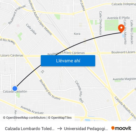 Calzada Lombardo Toledano / Toledo to Universidad Pedagogica Nacional map