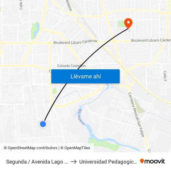 Segunda / Avenida Lago Xochimilco to Universidad Pedagogica Nacional map