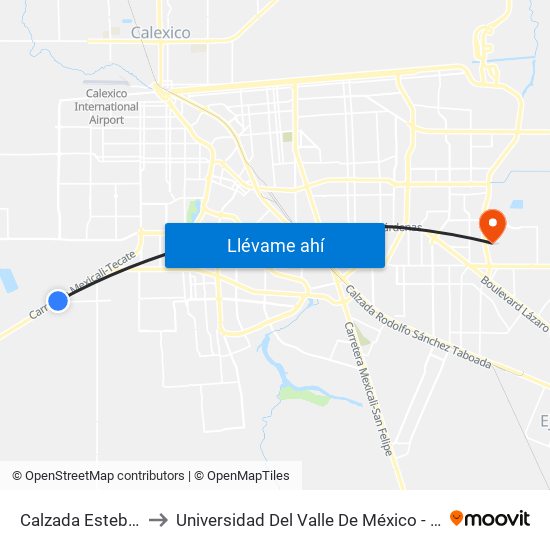 Calzada Esteban Cantú to Universidad Del Valle De México - Campus Mexicali map