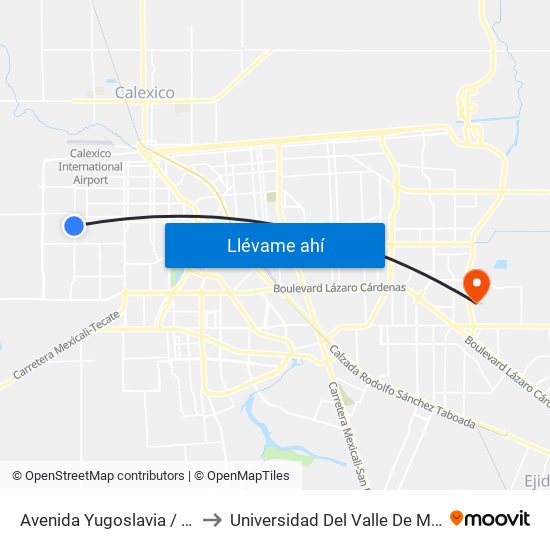 Avenida Yugoslavia / Avenida Patriotismo to Universidad Del Valle De México - Campus Mexicali map