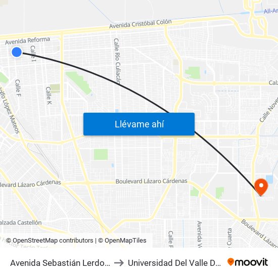 Avenida Sebastián Lerdo De Tejada / Guillermo Prieto to Universidad Del Valle De México - Campus Mexicali map