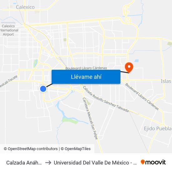 Calzada Anáhuac, 398 to Universidad Del Valle De México - Campus Mexicali map