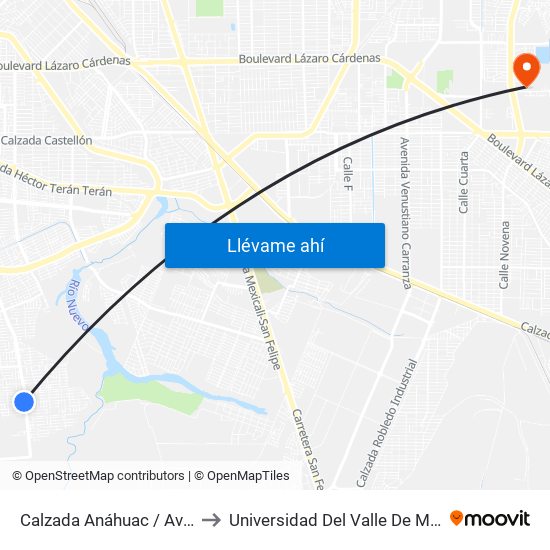 Calzada Anáhuac / Avenida Prado Del Rey to Universidad Del Valle De México - Campus Mexicali map