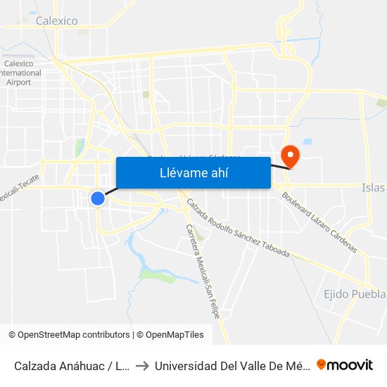 Calzada Anáhuac / Laguna Azul Oeste to Universidad Del Valle De México - Campus Mexicali map