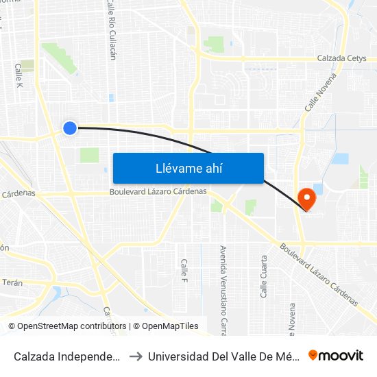 Calzada Independencia / Río Tijuana to Universidad Del Valle De México - Campus Mexicali map