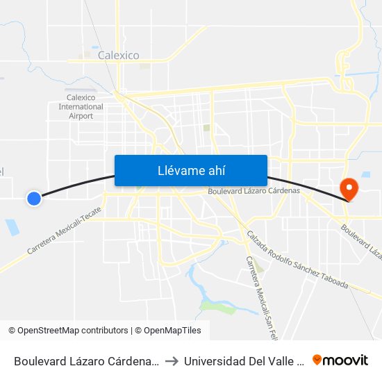 Boulevard Lázaro Cárdenas / Calzada Juan Bautista De Anza to Universidad Del Valle De México - Campus Mexicali map