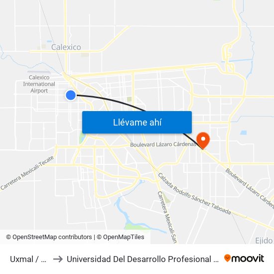 Uxmal / Oaxaca to Universidad Del Desarrollo Profesional S.C. (Unidad Mexicali) map