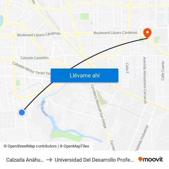 Calzada Anáhuac / Castillejo to Universidad Del Desarrollo Profesional S.C. (Unidad Mexicali) map