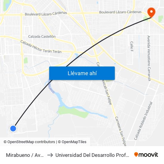 Mirabueno / Avenida Acassuso to Universidad Del Desarrollo Profesional S.C. (Unidad Mexicali) map