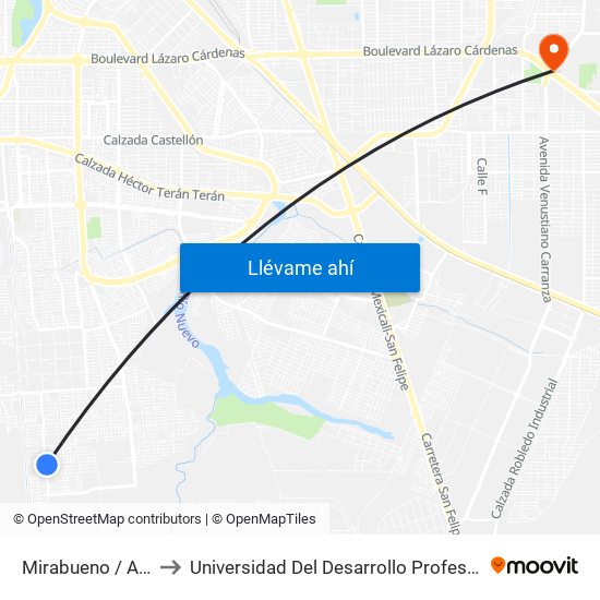 Mirabueno / Avenida Ferrol to Universidad Del Desarrollo Profesional S.C. (Unidad Mexicali) map