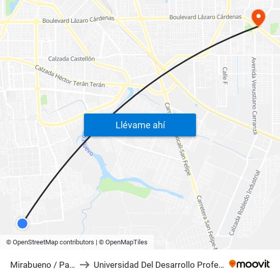 Mirabueno / Paseo Avellaneda to Universidad Del Desarrollo Profesional S.C. (Unidad Mexicali) map