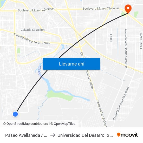 Paseo Avellaneda / Calzada De Los Monarcas to Universidad Del Desarrollo Profesional S.C. (Unidad Mexicali) map