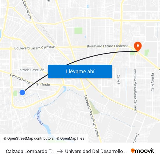 Calzada Lombardo Toledano / Basquetbolistas to Universidad Del Desarrollo Profesional S.C. (Unidad Mexicali) map